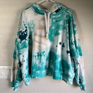 Nike Tye Dye Hoodie XXL Pre-Loved Crop Teal/Whites (Womens)
